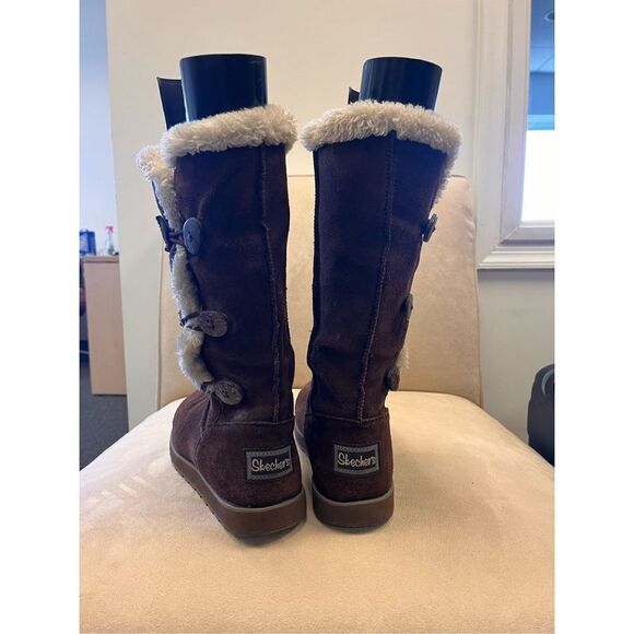 Skechers Chocolate Brown Faux Shearling Button Boots sz 9 - Picture 7 of 8